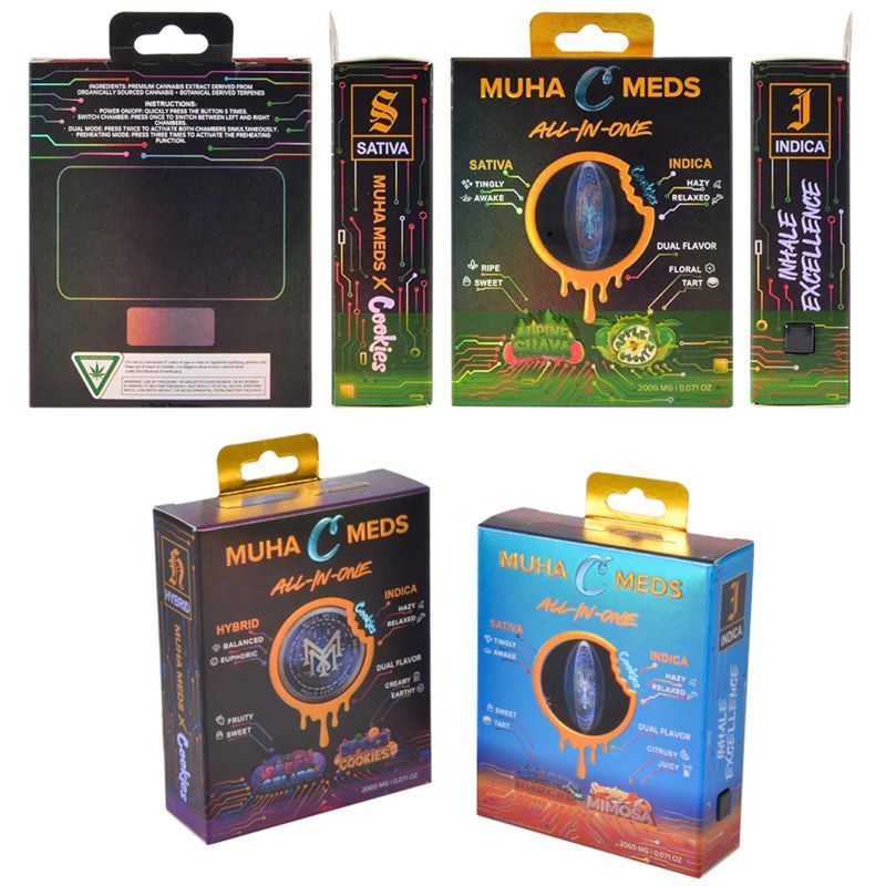 Muha Meds x Cookies 2G Dual Flavor All-In-One Empty Vape Pens with Packaging